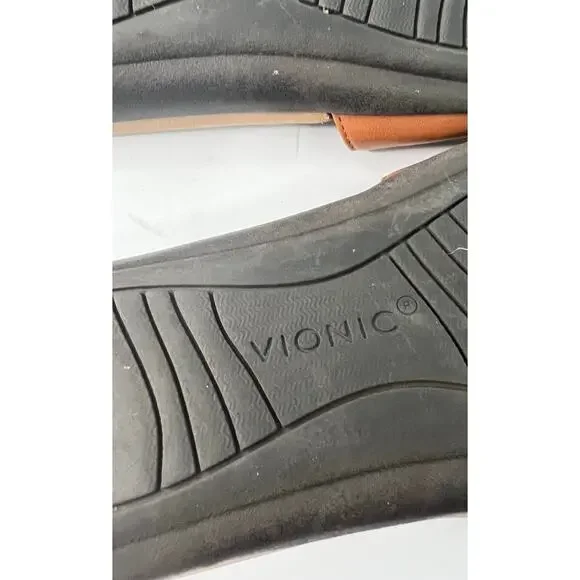 Vionic Val Slides Brown Leather Slip On Open Toe Comfort Flip Flop Sandal Sz‎ 6 - Picture 10 of 12